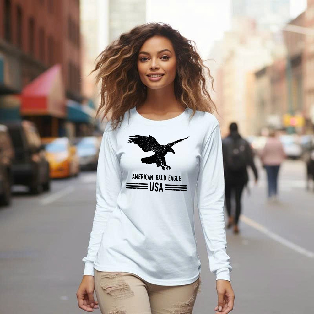 American Bald Eagle USA Shirt For 4th Of July Vintage Long Sleeve Shirt Women Men