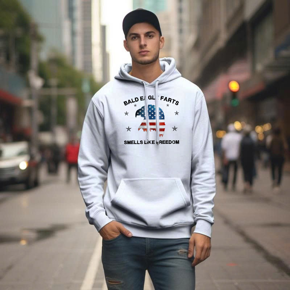 Bald Eagle Farts Smells Like Freedom Hoodie Patriotic Themed Clothing Mens