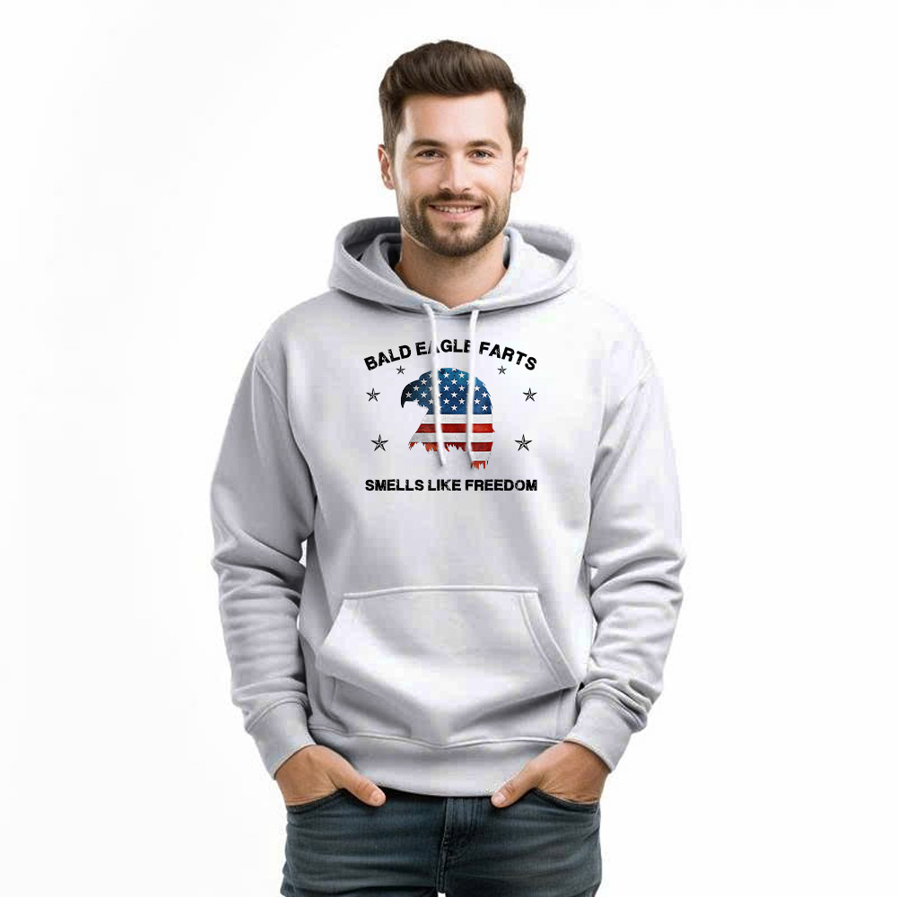 Bald Eagle Farts Smells Like Freedom Hoodie Patriotic Themed Clothing Mens