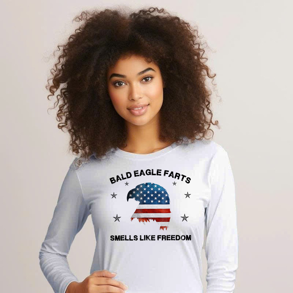 Bald Eagle Farts Smells Like Freedom Long Sleeve Shirt Patriotic Themed Clothing Mens