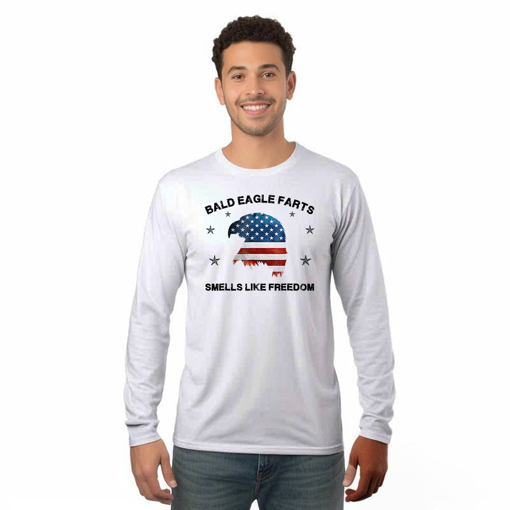 Bald Eagle Farts Smells Like Freedom Long Sleeve Shirt Patriotic Themed Clothing Mens
