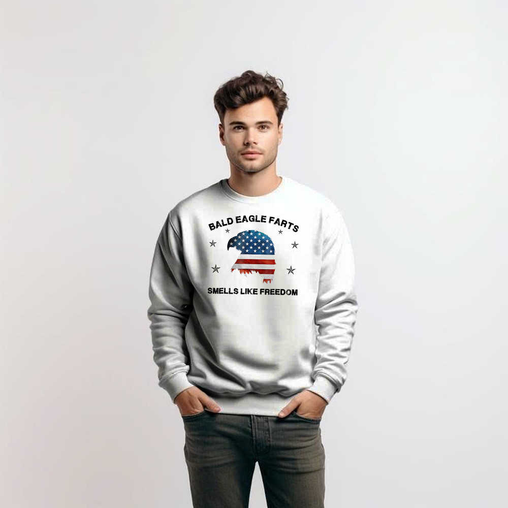 Bald Eagle Farts Smells Like Freedom Sweatshirt Patriotic Themed Clothing Mens