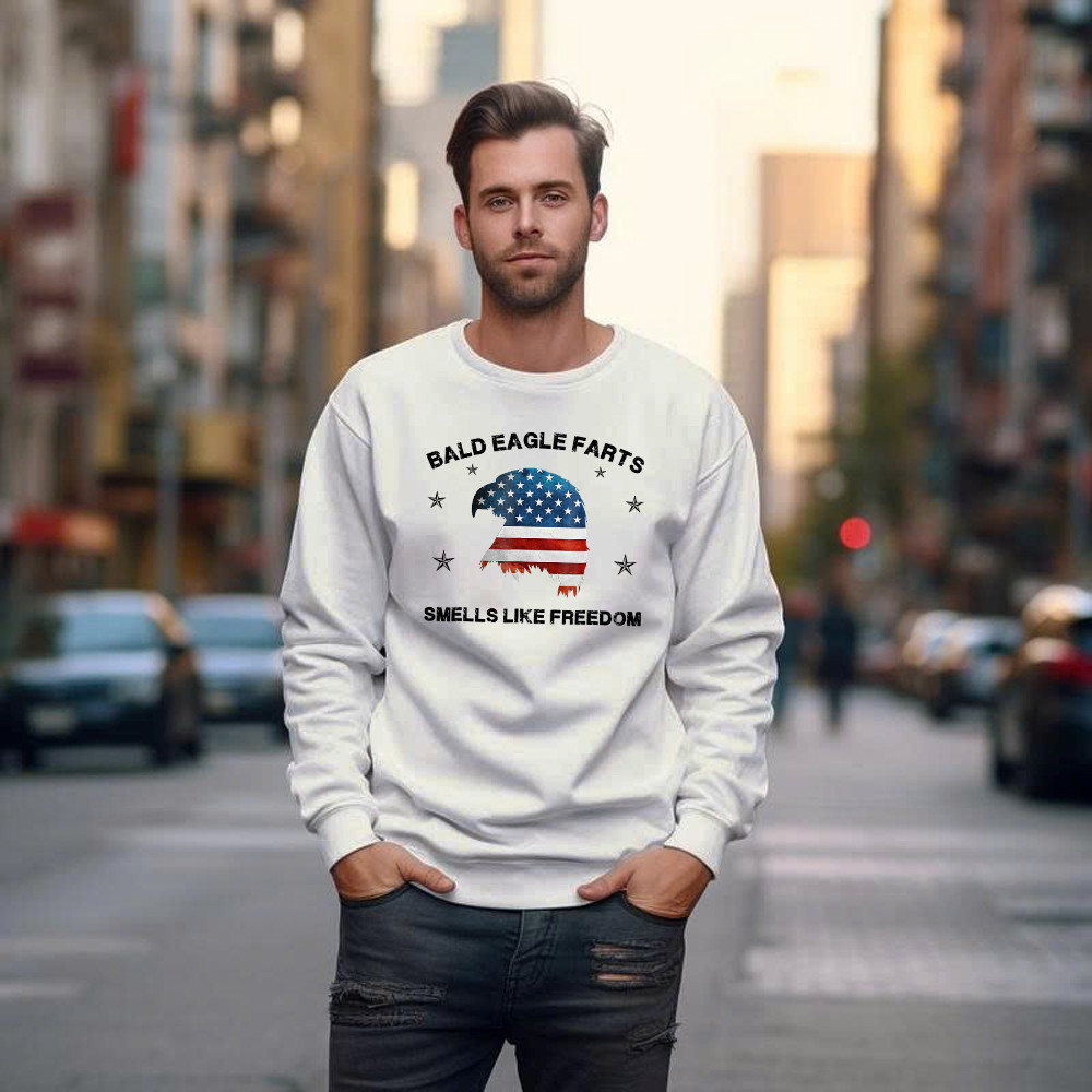 Bald Eagle Farts Smells Like Freedom Sweatshirt Patriotic Themed Clothing Mens